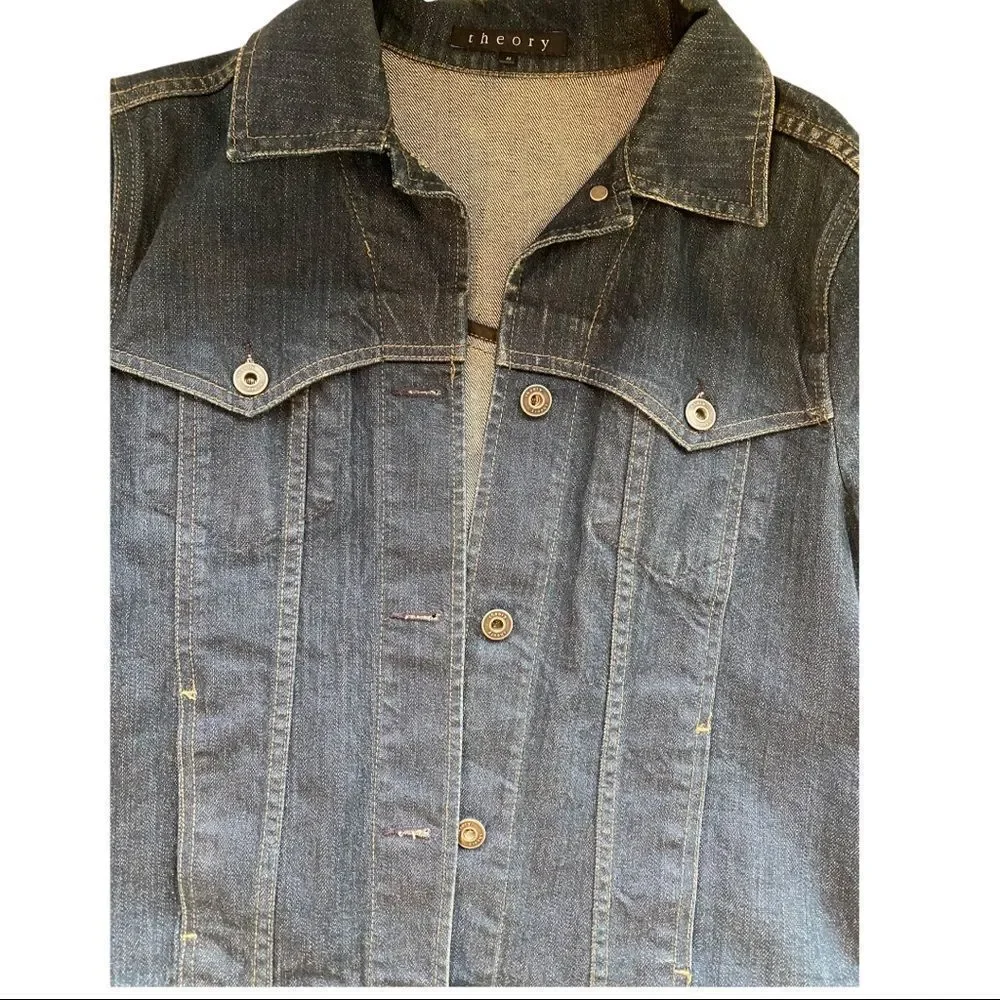 Theory Women's Dark Denim Jean Jacket size M - Picture 4 of 11